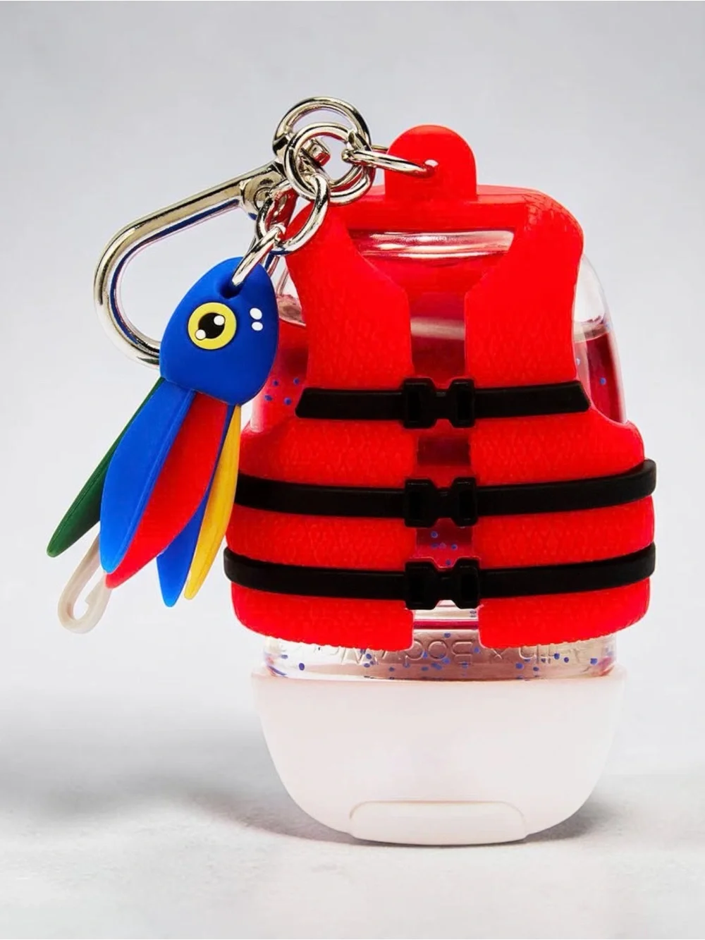 Bath & Body Works Red Life Vest Keychain with Colorful Parrot Charm